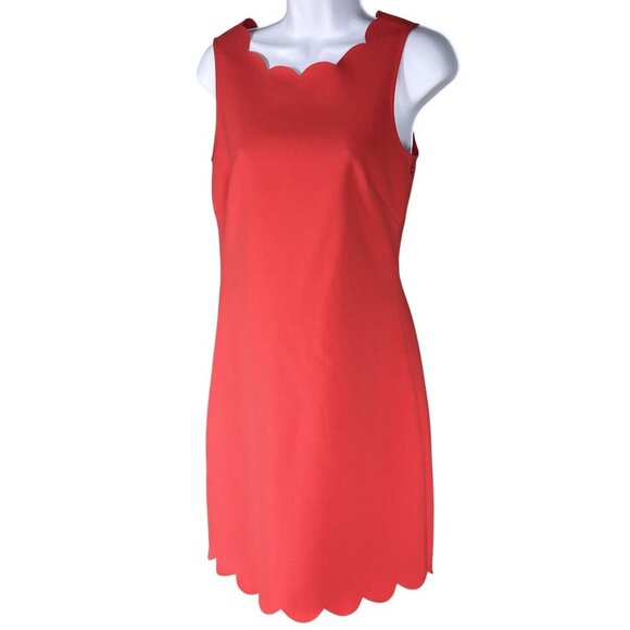 J Crew Womens 2 Coral Scallop Sleeveless Shift Dress Side Zip Timeless Career - Picture 1 of 14